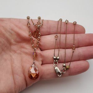 20 Inch 925 Sterling Silver & Cord Beautiful Crystal Layered Necklace